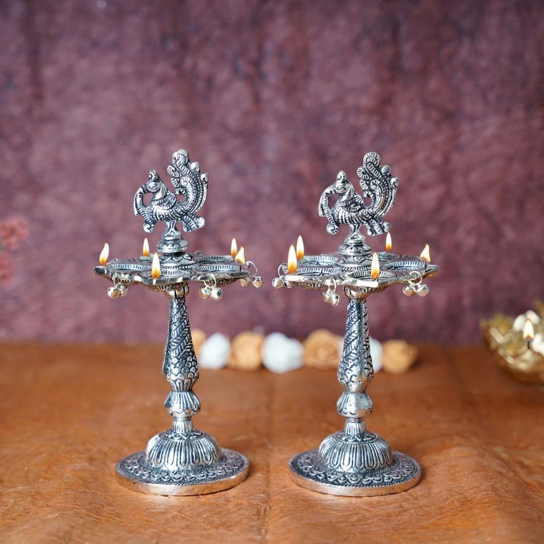 Antique German Silver Pecock Diyas