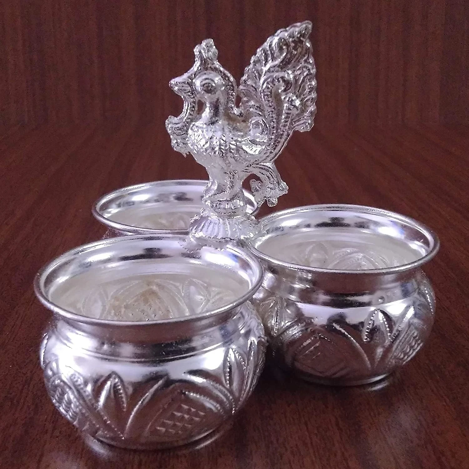 German Silver 3 Cup Kumkum Holder 2.5inch