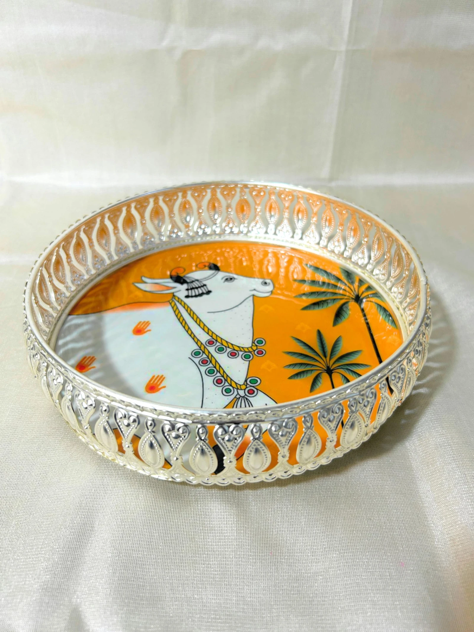 German Silver Pichwai Printed 6 inches Tray - 3