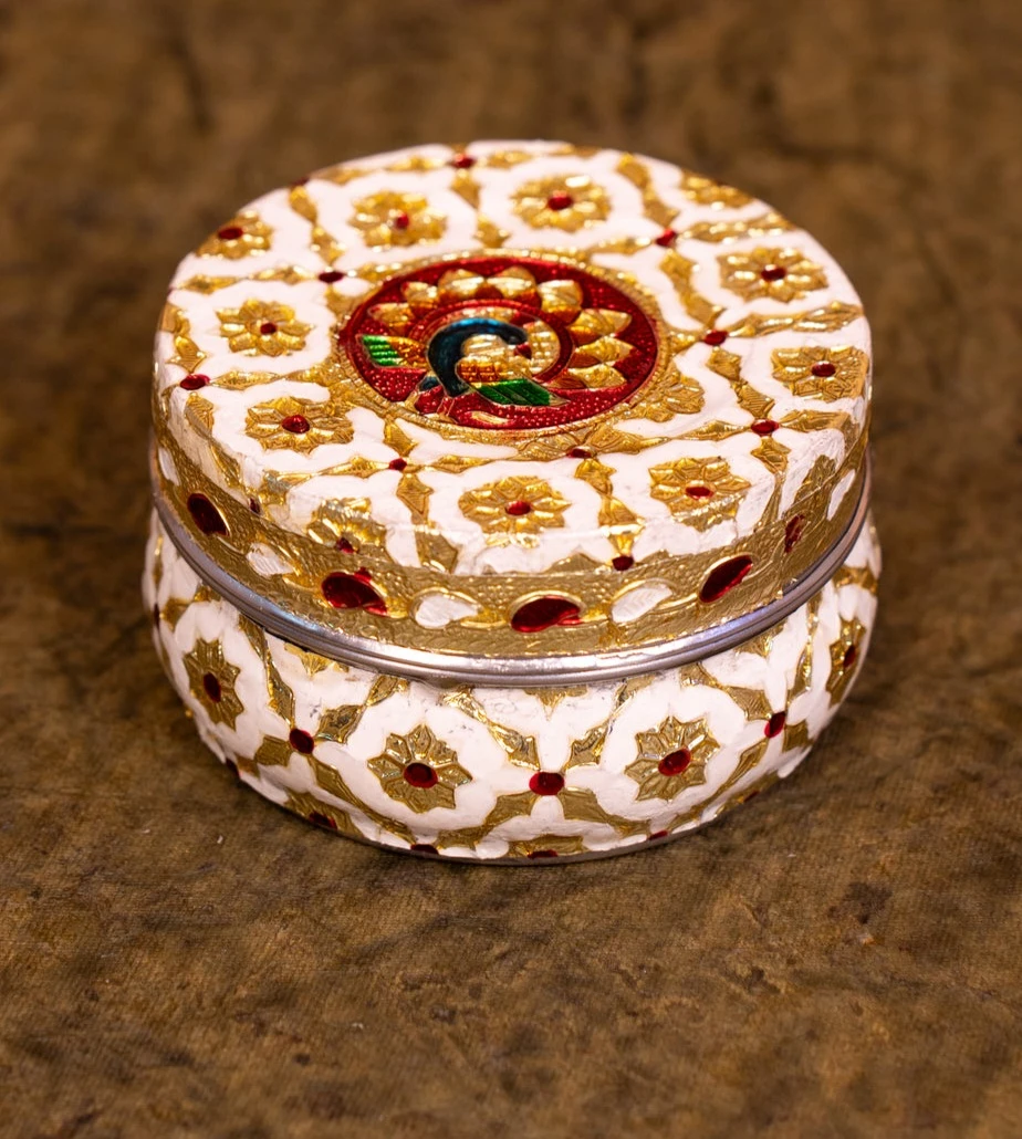 White Meenakari design steel box - 1