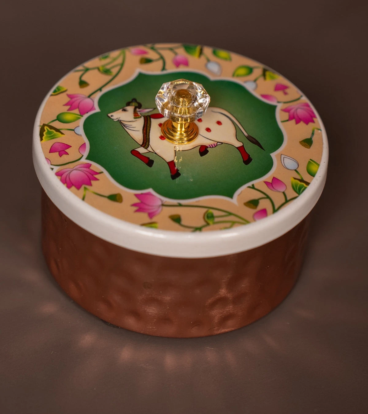 Digital Printed Copper Dry Fruit Jar - Pichwai Cow - 1
