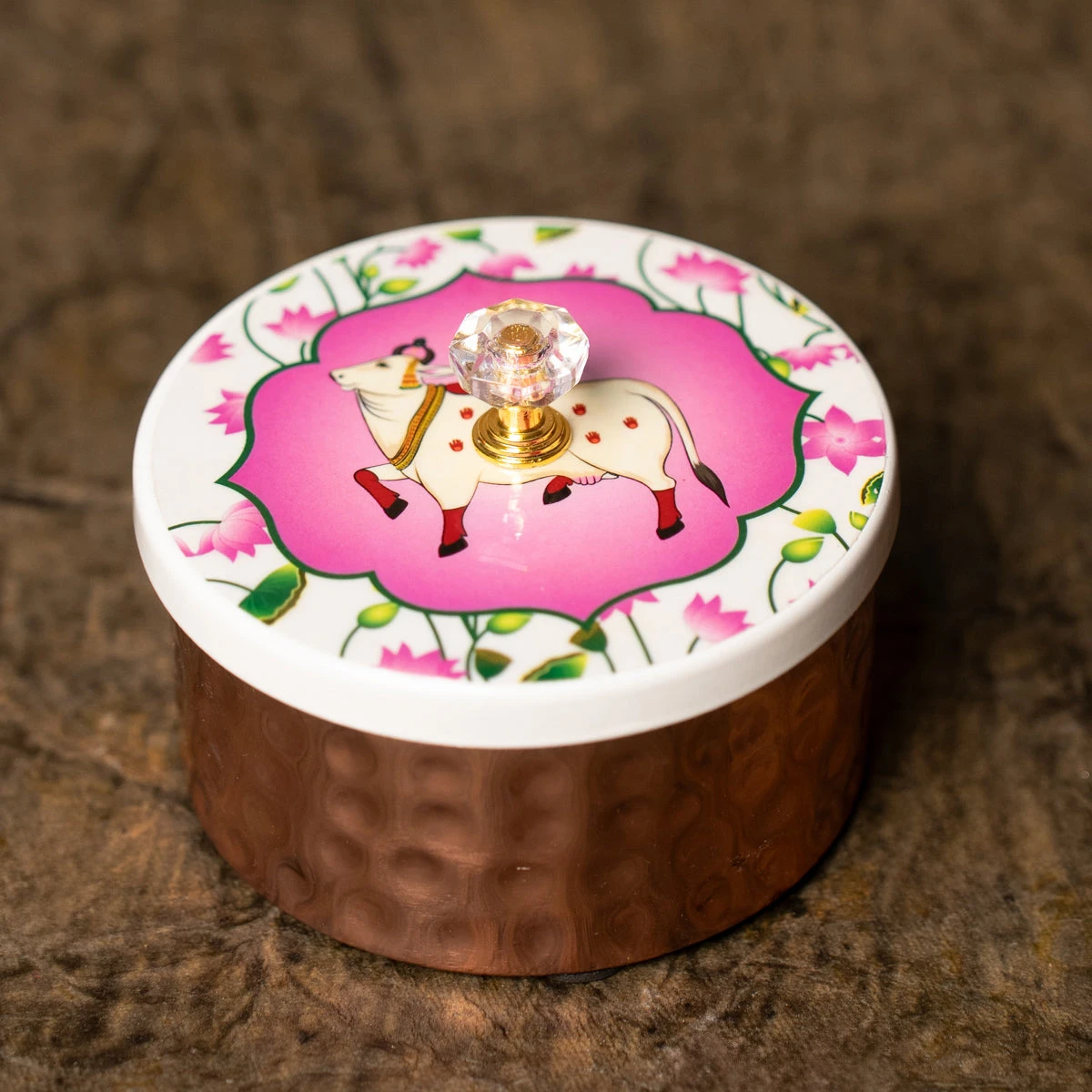 Digital Printed Copper Dry Fruit Jar - Pichwai Cow - 3