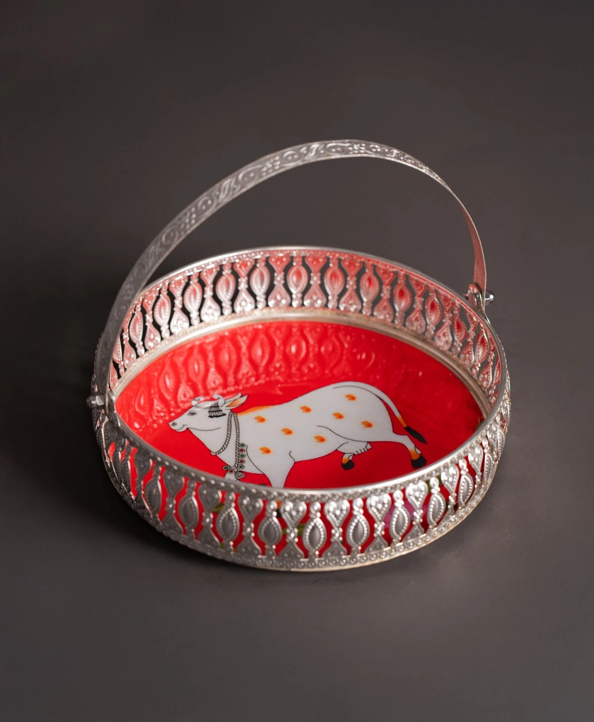 German Silver Pichwai printed Tray - 5