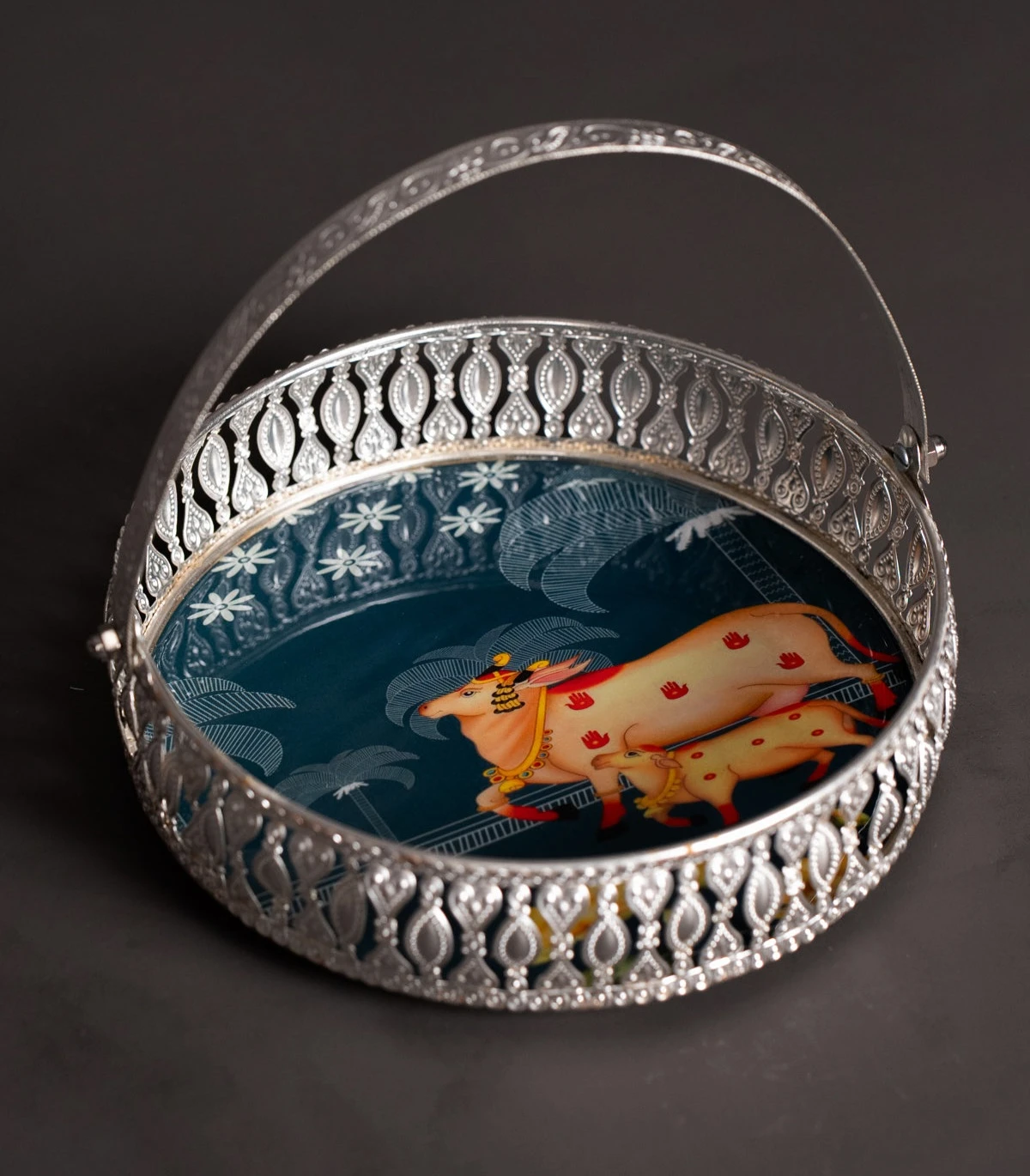 German Silver Pichwai printed Tray - 4