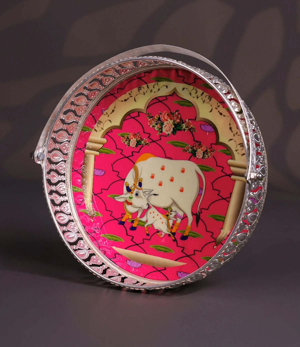 German Silver Pichwai printed Tray - 2
