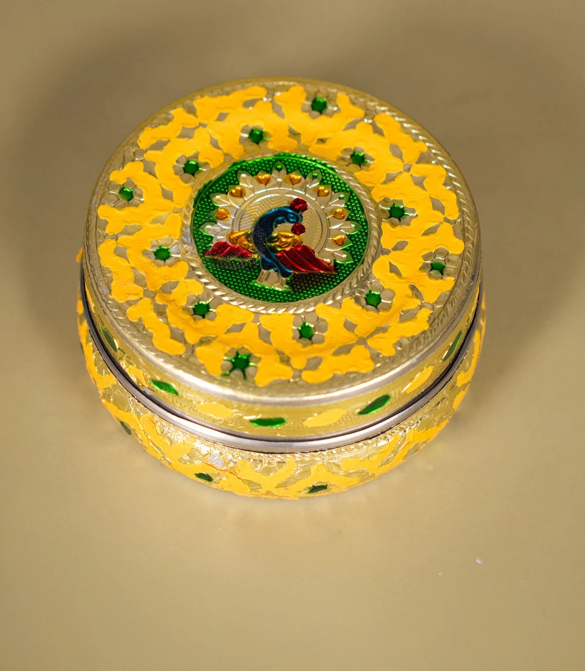 Yellow   Meenakari design steel box - 4