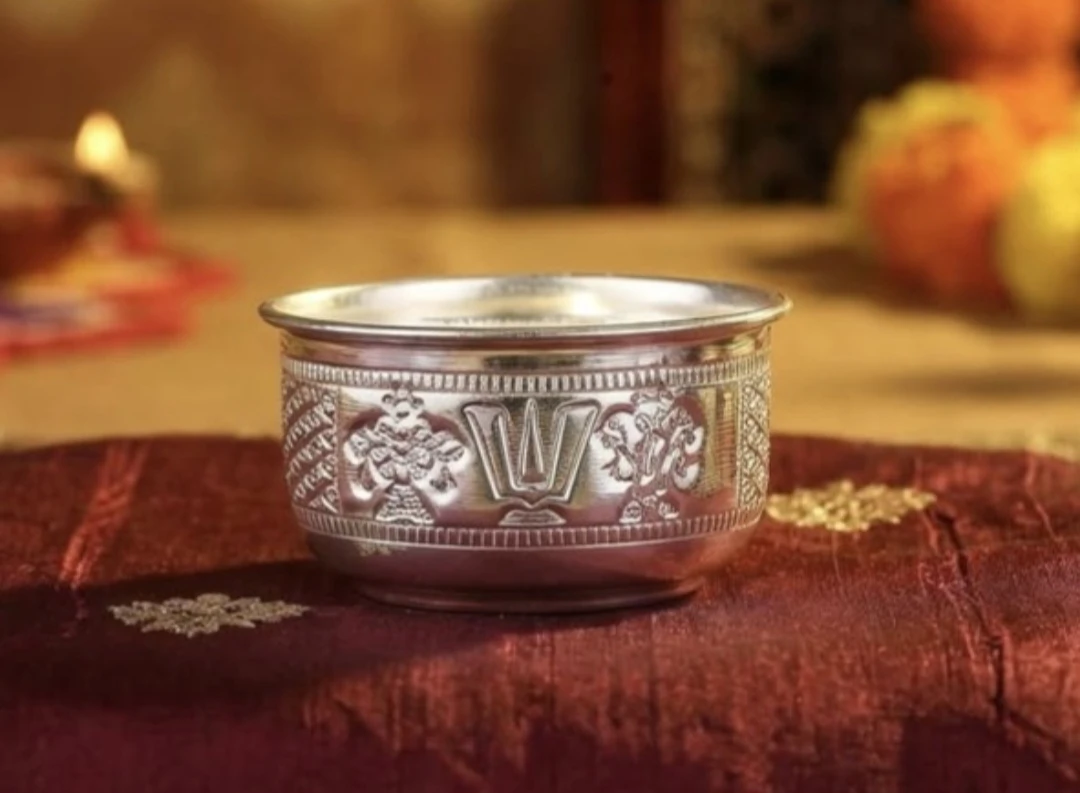 German Silver prasadam bowl with shanka Chakra Nama design