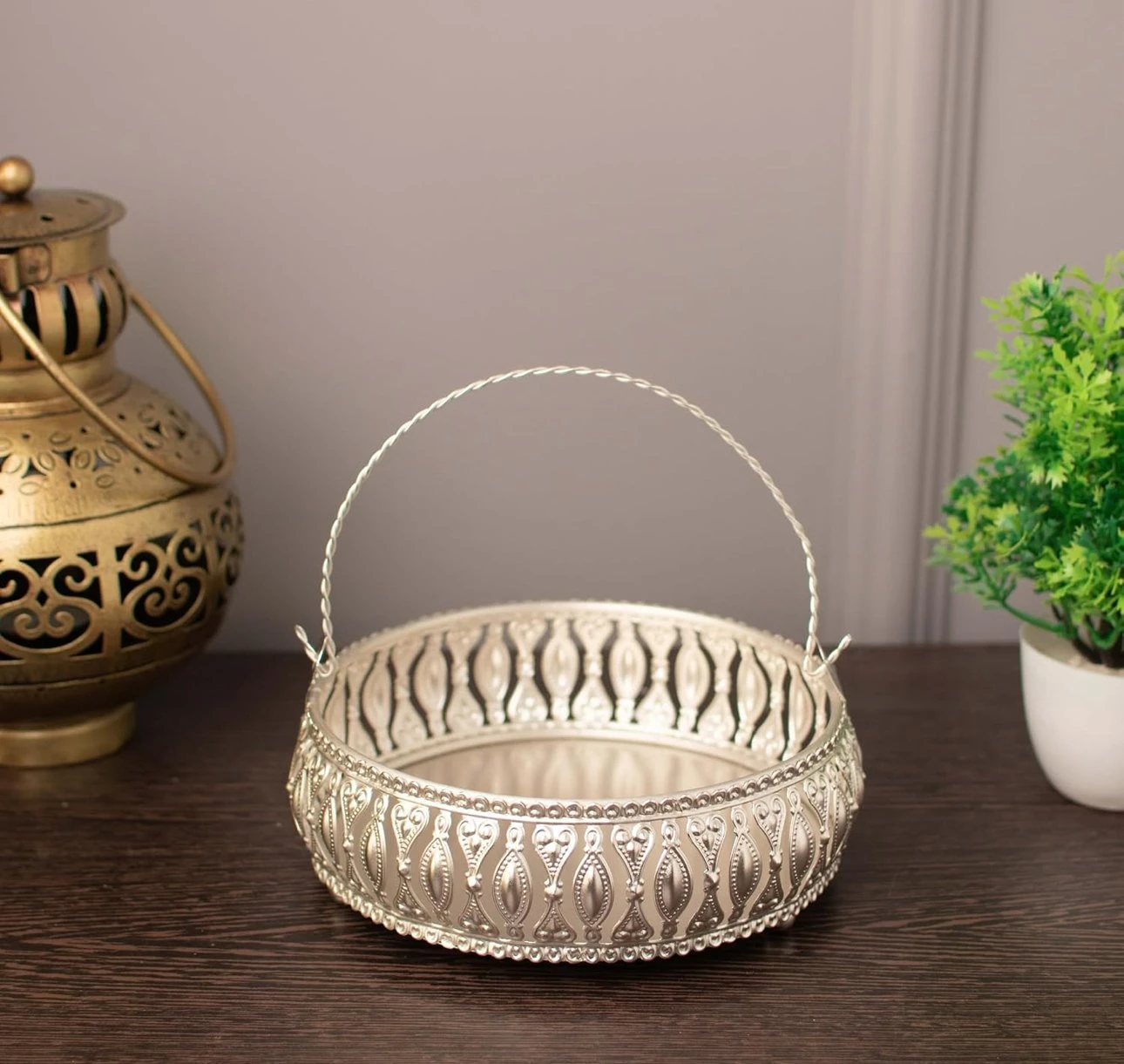 German Silver Basket with Handle 6 inches - 4